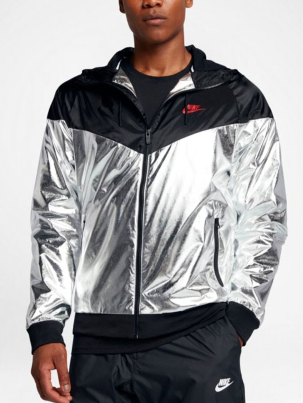 Nike Metallic Windrunner Jacket Size XXL Chrome & Black Reflective - Picture 2 of 14